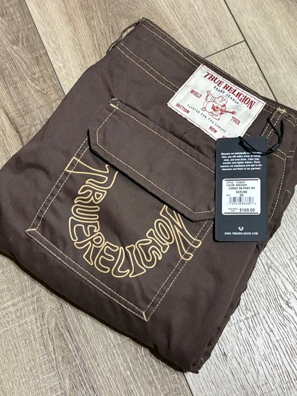 NWT True Religion Cargo Pants Men's 34x32 Brown